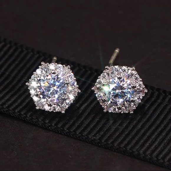 Jewelry - Hexagon Diamond Halo Stud Earrings